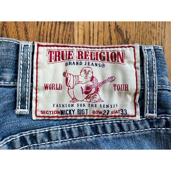 TRUE RELIGION Blue Denim White Stitch Micky Big T Jeans  Mens Size 33 - Picture 5 of 11